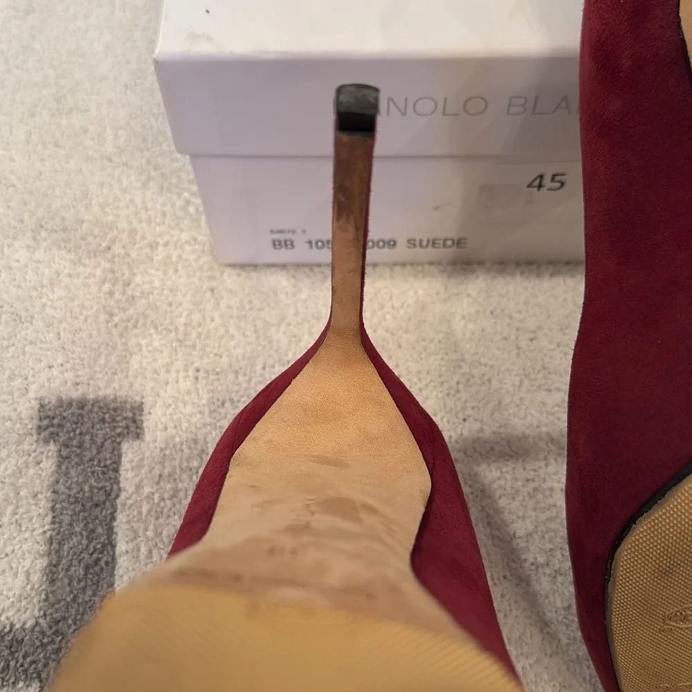 Manolo Blahnik Sz 8 / 38 BB Burgundy Suede EXCELLENT Cond w/Orig Box Dust Bag - Picture 6 of 11